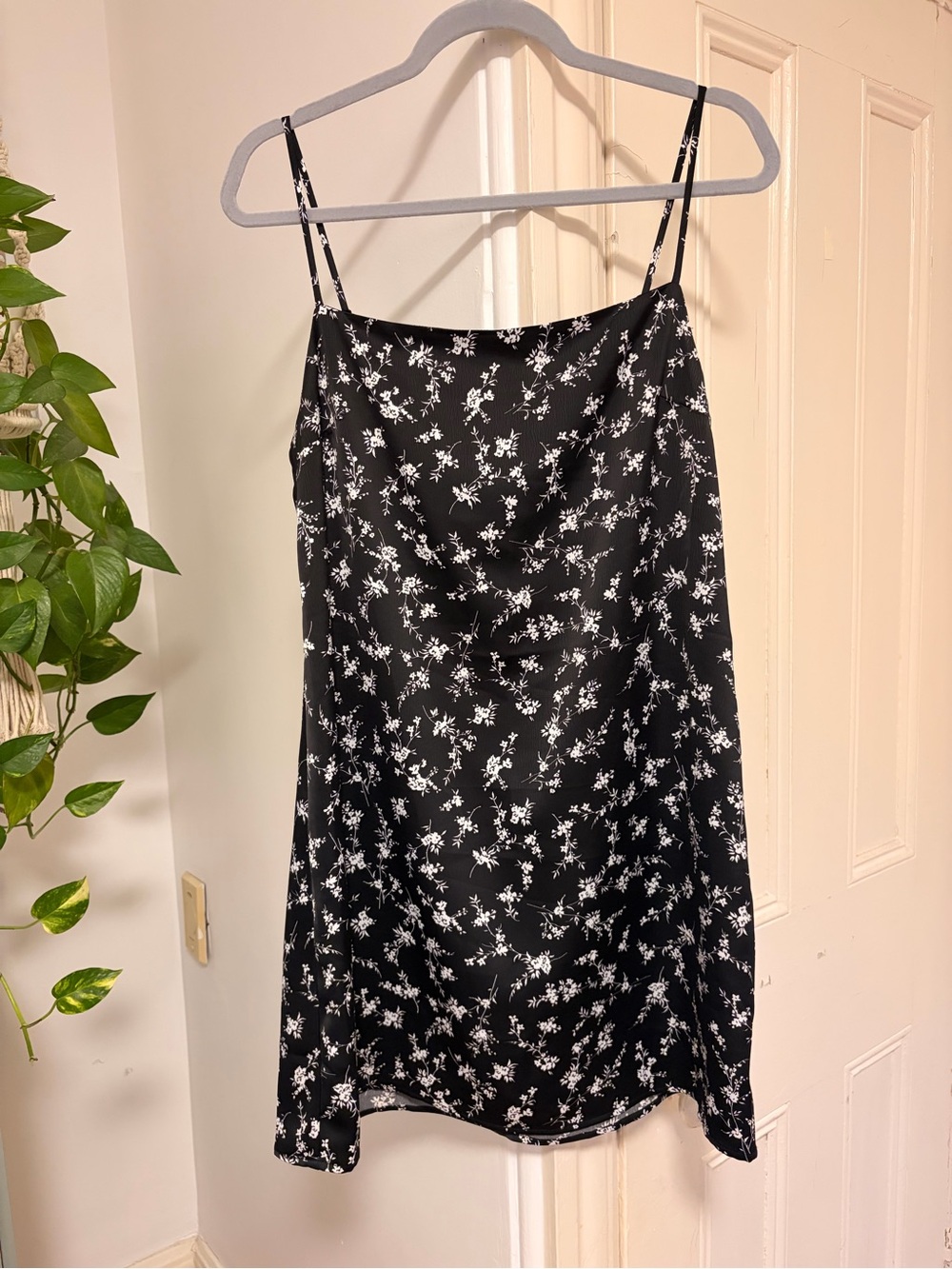 Black Floral Mini Dress with White Print